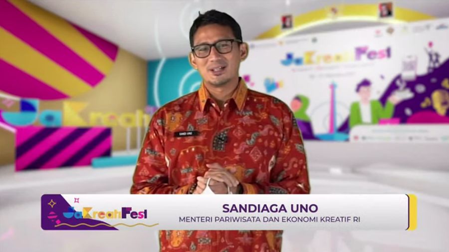 Menparekraf, Sandiaga Uno saat pembukaan JaKreatiFest 2021. (Tangkapan Layar Youtube BI Jakarta)