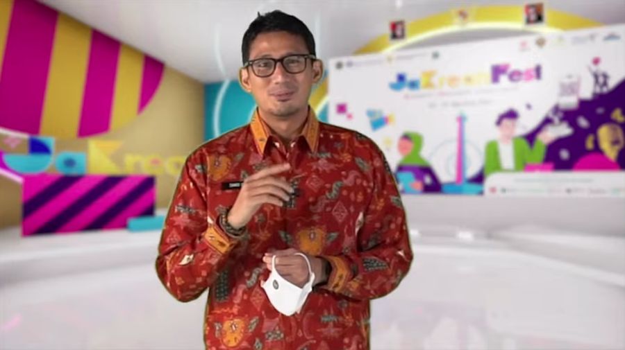 Menparekraf, Sandiaga Uno saat pembukaan JaKreatiFest 2021. (Tangkapan Layar Youtube BI Jakarta)