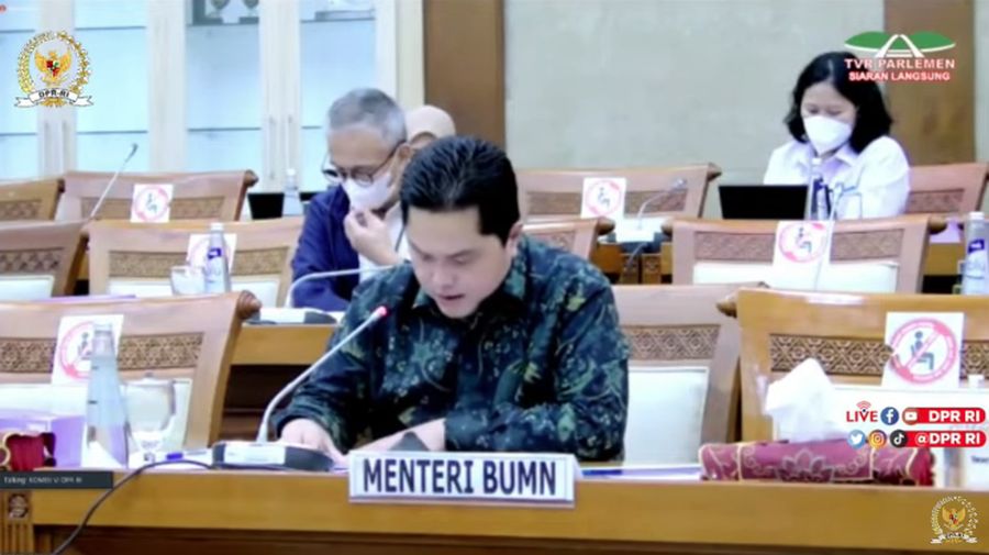 Rapat Kerja Komisi VI DPR RI dengan Menteri BUMN Erick Thohir (Tangkapan Layar Youtube DPR RI)