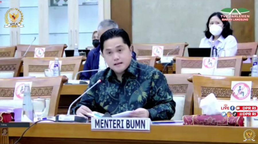 Rapat Kerja Komisi VI DPR RI dengan Menteri BUMN Erick Thohir (Tangkapan Layar Youtube DPR RI)