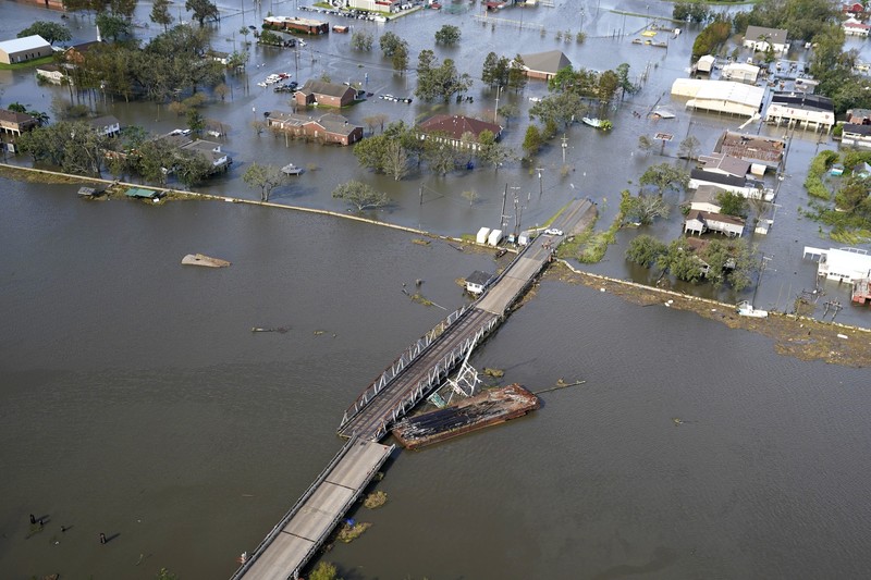 Destruction is seen in the aftermath of Hurricane Ida, Monday, Aug. 30, 2021, in Houma, La. The weather died down shortly before dawn. (AP Photo/David J. Phillip)