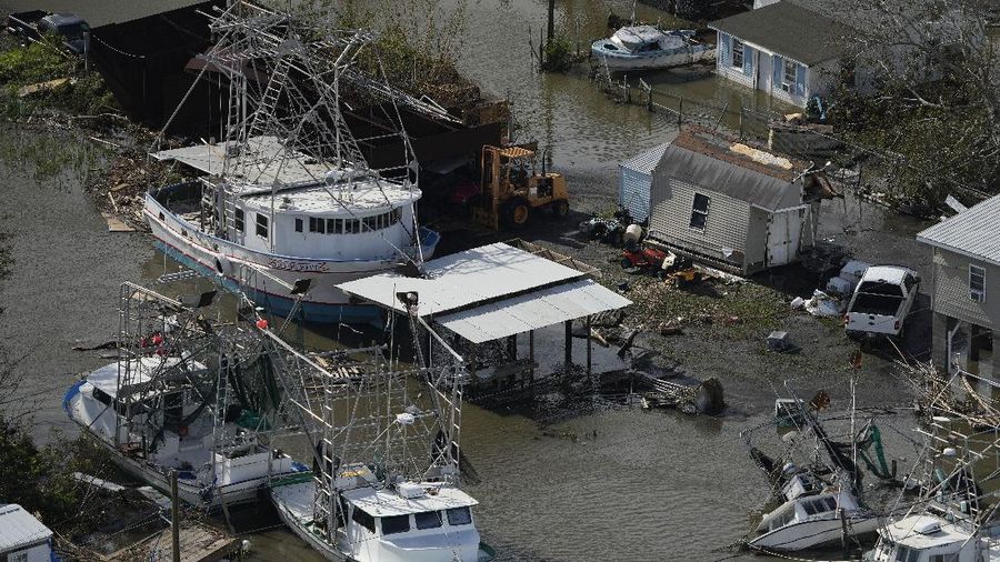 Destruction is seen in the aftermath of Hurricane Ida, Monday, Aug. 30, 2021, in Houma, La. The weather died down shortly before dawn. (AP Photo/David J. Phillip)