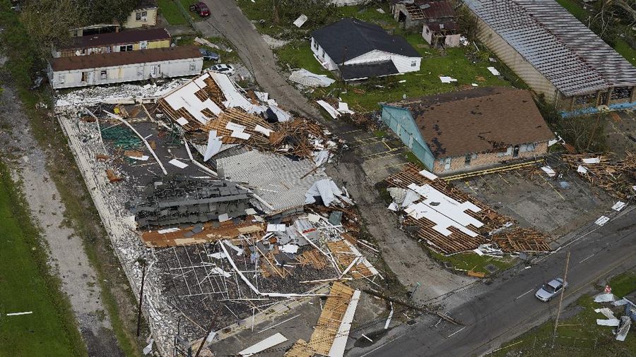 Destruction is seen in the aftermath of Hurricane Ida, Monday, Aug. 30, 2021, in Houma, La. The weather died down shortly before dawn. (AP Photo/David J. Phillip)