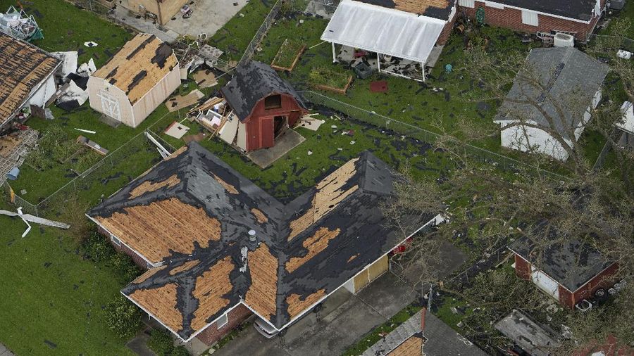 Destruction is seen in the aftermath of Hurricane Ida, Monday, Aug. 30, 2021, in Houma, La. The weather died down shortly before dawn. (AP Photo/David J. Phillip)