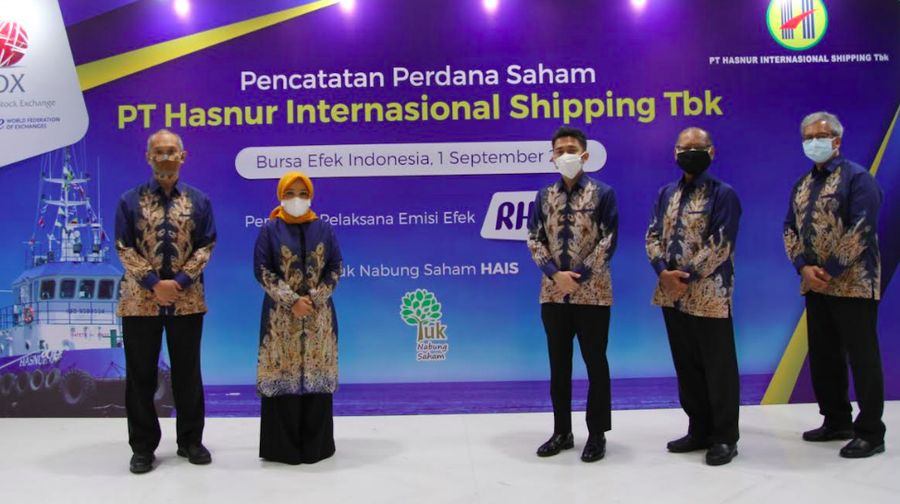 Perusahaan yang bergerak di bisnis pelayaran, PT Hasnur Internasional Shipping Tbk (HAIS), mencatatkan saham perdana di Bursa Efek Indonesia, Rabu (1/9/2021). Dok BEI