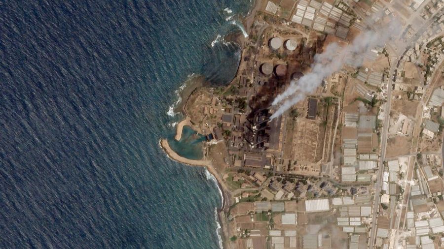In this satellite photo from Planet Labs Inc., the Baniyas Thermal Station, a major oil refinery is seen in Baniyas, Syria, June 20, 2021. A massive oil spill caused by leakage from the power plant inside the oil refinery is spreading along the coast of the Mediterranean country, Syria's state news agency said and satellite photos showed Wednesday. (Planet Labs Inc. via AP)