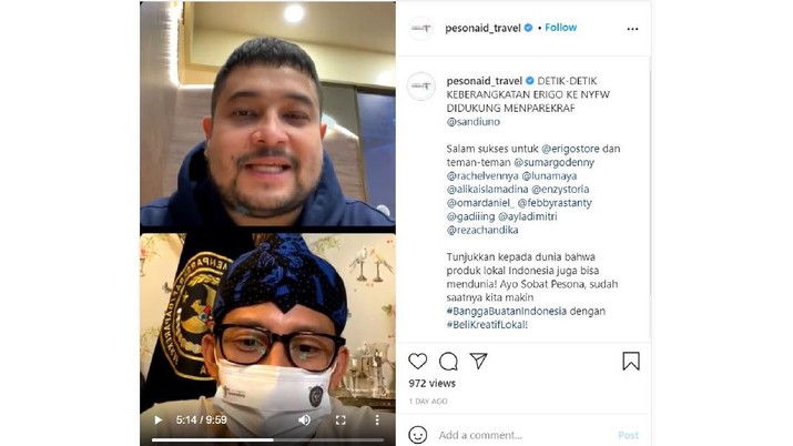 Menparekraf, Sandiaga Uno Bersama Muhammad Sadad Menparekraf, Sandiaga Uno Bersama Muhammad Sadad (Tangkapan Layar Instagram @pesonaid_travel)