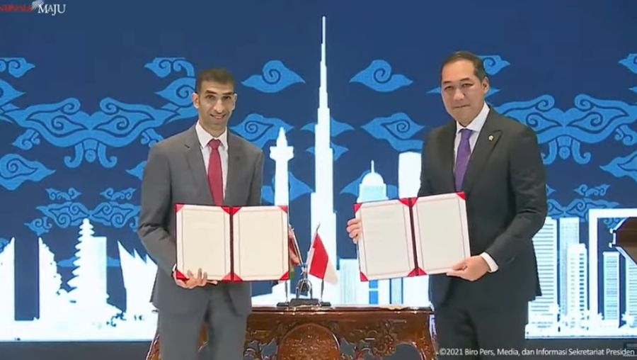Menteri Perdagangan M. Lutfi bersama Minister of State for Foreign Trade of UAE, H.E. Dr. Thani bin Ahmed Al Zeyoudi akan menggelar Konferensi Pers bersama mengenai Peluncuran Perundingan Perjanjian Indonesia-United Arab Emirates Comprehensive Economic Partnership Agreement (CEPA). (Tangkapan Layar Youtube Sekretariat Presiden)