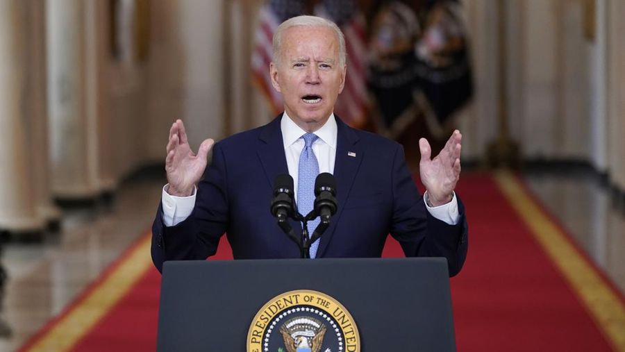 President Joe Biden speaks about the end of the war in Afghanistan from the State Dining Room of the White House, Tuesday, Aug. 31, 2021, in Washington. (AP Photo/Evan Vucci)