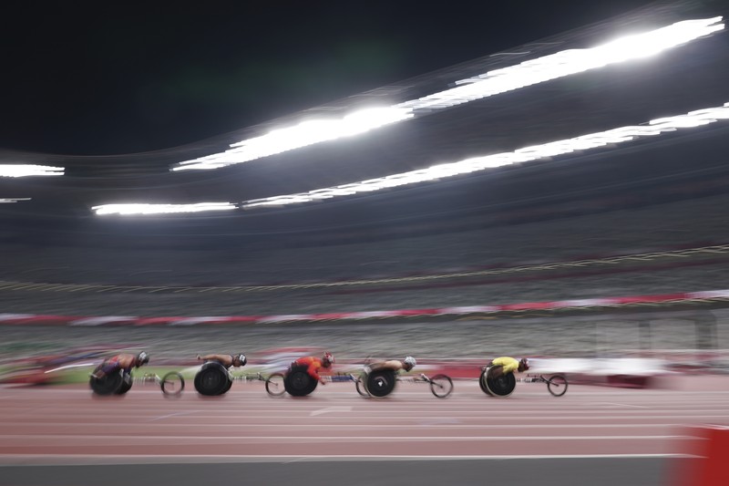 Tokyo 2020 Paralympics Atletik Atlet AS, Ezra Frech bertanding di Final Atletik Lompat Tinggi T63 Putra Paralimpiade Tokyo 2020 di Tokyo, Selasa, 31 Agustus 2021. (Simon Bruty for OIS via AP)