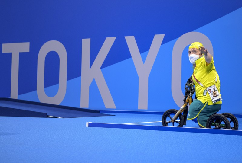Atlet AS, Ezra Frech bertanding di Final Atletik Lompat Tinggi T63 Putra Paralimpiade Tokyo 2020 di Tokyo, Selasa, 31 Agustus 2021. (Simon Bruty for OIS via AP)
