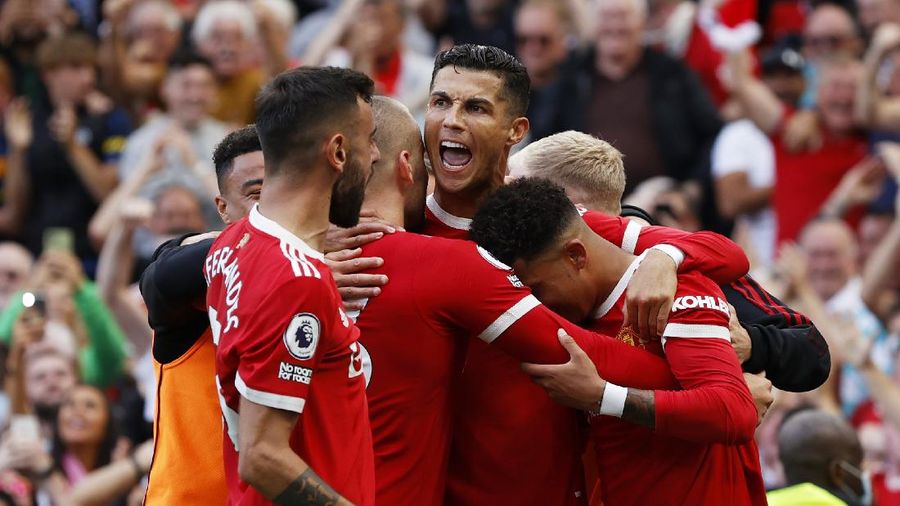 Pemain Manchester United Cristiano Ronaldo saat tampil melawan Newcastle di Old Trafford, Sabtu (11/9/2021).