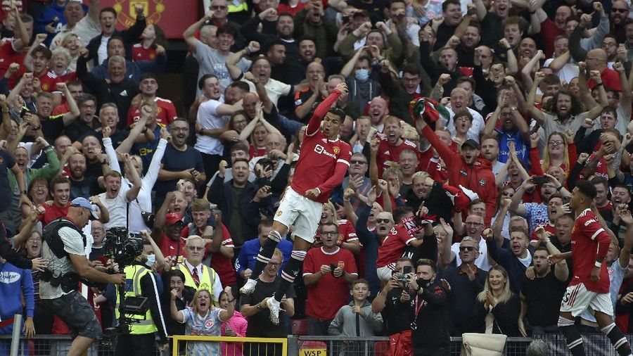 Pemain Manchester United Cristiano Ronaldo saat tampil melawan Newcastle di Old Trafford, Sabtu (11/9/2021).