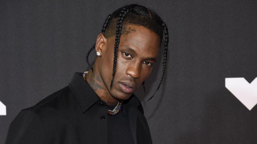 Travis Scott arrives at the MTV Video Music Awards at Barclays Center on Sunday, Sept. 12, 2021, in New York. (Photo by Evan Agostini/Invision/AP)
