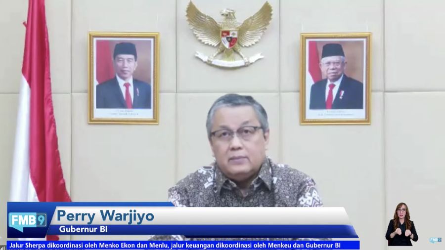 Gubernur BI, Perry Warjiyo dalam konferensi pers menuju Presidensi G20 Tahun 2022. (Tangkapan Layar Youtube/FMB9ID_IKP)