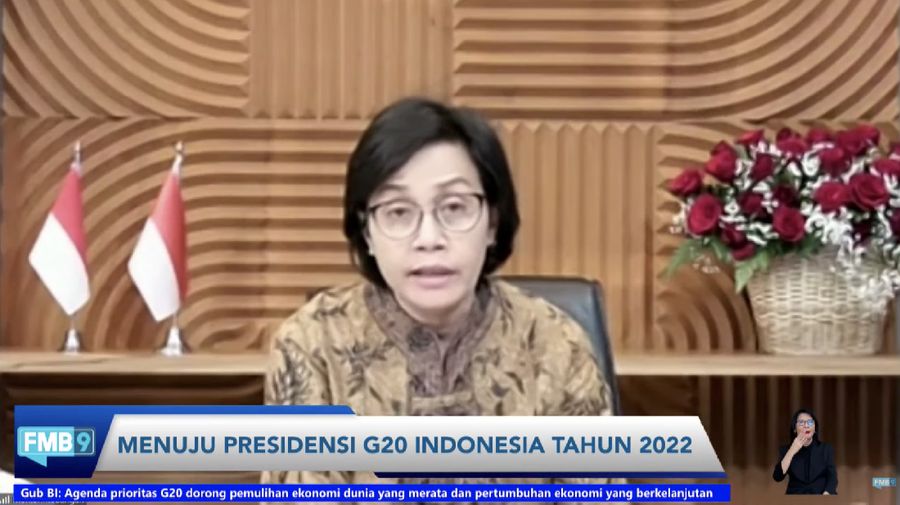 Menteri Keuangan, Sri Mulyani dalam konferensi pers menuju Presidensi G20 Tahun 2022. (Tangkapan Layar Youtube/FMB9ID_IKP)