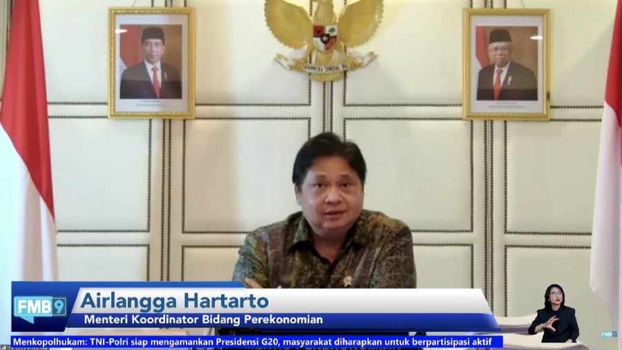 Menteri Koordinator Bidang Perekonomian RI, Airlangga Hartarto dalam konferensi pers menuju Presidensi G20 Tahun 2022. (Tangkapan Layar Youtube/FMB9ID_IKP)