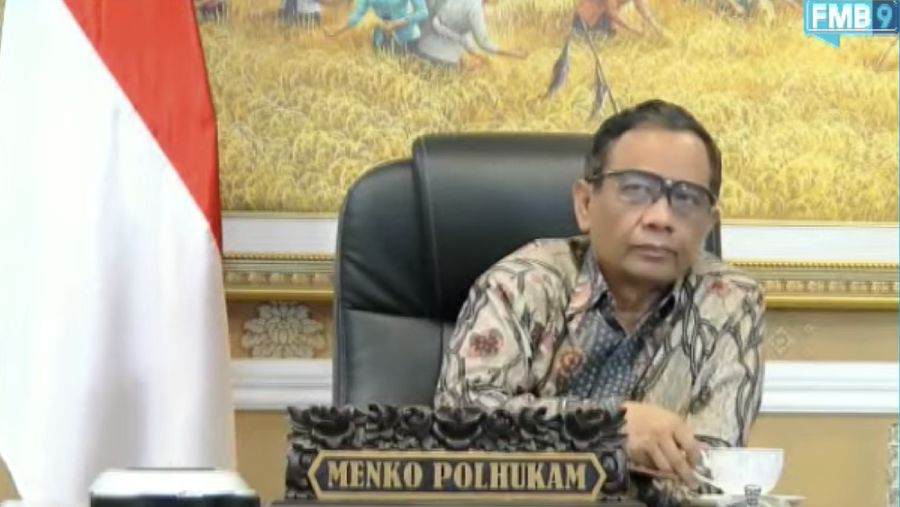 Menteri Koordinator Bidang Politik, Hukum dan Keamanan Mahfud MD dalam konferensi pers menuju Presidensi G20 Tahun 2022. (Tangkapan Layar Youtube/FMB9ID_IKP)