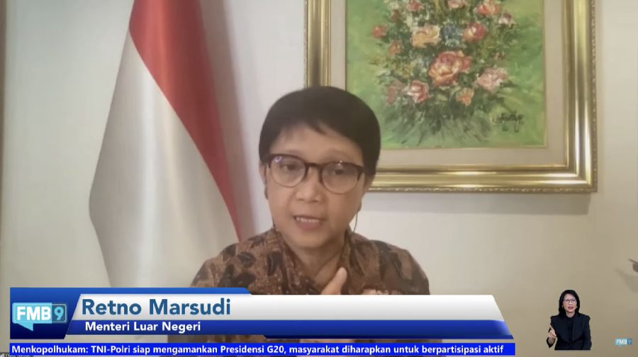 Menteri Luar Negeri RI, Retno Marsudi dalam konferensi pers menuju Presidensi G20 Tahun 2022. (Tangkapan Layar Youtube/FMB9ID_IKP)