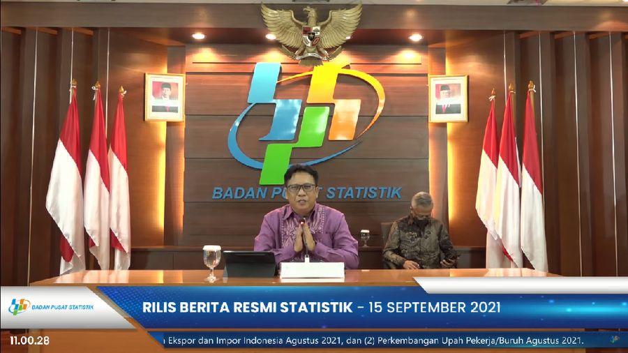 Badan Pusat Statistik (BPS) mengumumkan: (1) Perkembangan Ekspor dan Impor Indonesia Agustus 2021, dan (2) Perkembangan Upah Pekerja/Buruh Agustus 2021.