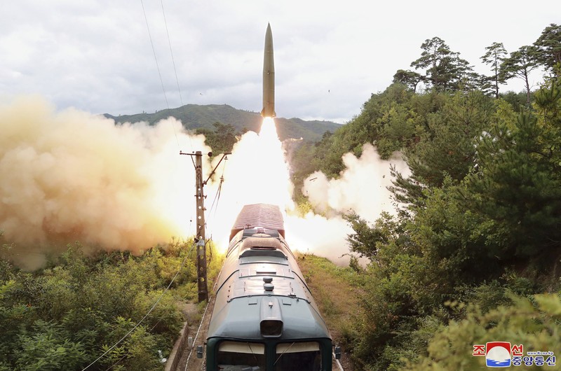 This combination of photos provided by the North Korean government on Monday, Sept. 13, 2021, shows long-range cruise missiles tests held on Sept. 11 -12, 2021 in an undisclosed location of North Korea. North Korea says it successfully test fired what it described as newly developed long-range cruise missiles over the weekend, its first known testing activity in months that underscored how it continues to expand its military capabilities amid a stalemate in nuclear negotiations with the United States. Independent journalists were not given access to cover the event depicted in this image distributed by the North Korean government. The content of this image is as provided and cannot be independently verified. Korean language watermark on image as provided by source reads: 