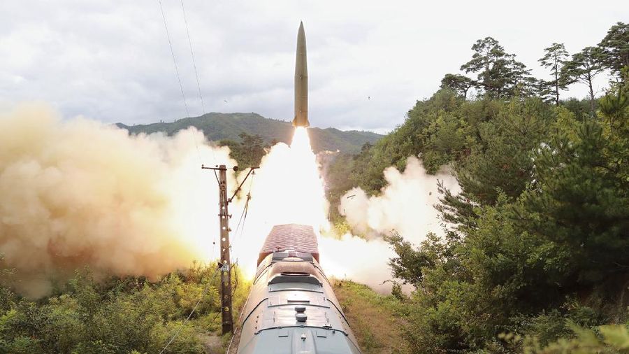This combination of photos provided by the North Korean government on Monday, Sept. 13, 2021, shows long-range cruise missiles tests held on Sept. 11 -12, 2021 in an undisclosed location of North Korea. North Korea says it successfully test fired what it described as newly developed long-range cruise missiles over the weekend, its first known testing activity in months that underscored how it continues to expand its military capabilities amid a stalemate in nuclear negotiations with the United States. Independent journalists were not given access to cover the event depicted in this image distributed by the North Korean government. The content of this image is as provided and cannot be independently verified. Korean language watermark on image as provided by source reads: 