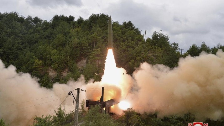 Koreas Tensions This photo provided by the North Korean government Thursday, Sept. 16, 2021, shows a test missile launched from a train on Sept. 15, 2021, in an undisclosed location of North Korea. North Korea says it succeeded in launching ballistic missiles from a train for the first time in part of continuing efforts to bolster its “war deterrence,” a day after the two Koreas tested-fired missiles hours apart. Independent journalists were not given access to cover the event depicted in this image distributed by the North Korean government. The content of this image is as provided and cannot be independently verified. Korean language watermark on image as provided by source reads: