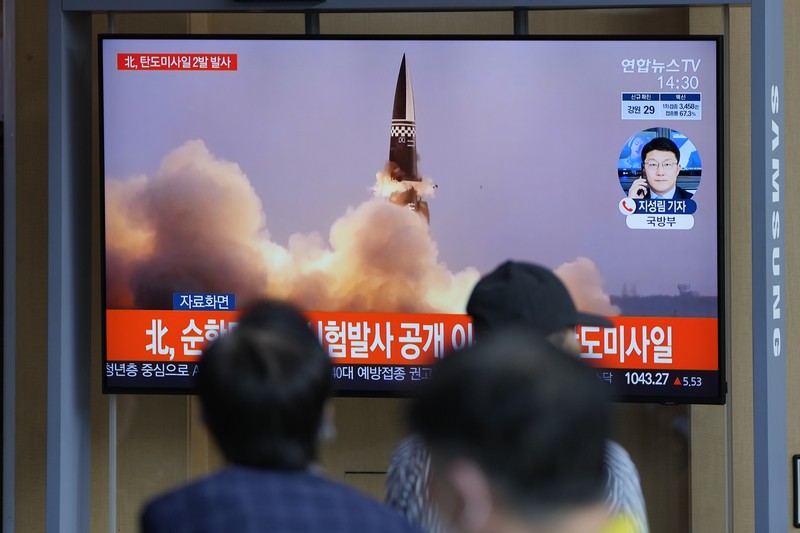 In this image taken from video provided by the South Korea Defense Ministry, South Korea's first underwater-launched ballistic missile is test-fired from a 3,000-ton-class submarine at an undisclosed location in the waters of South Korea, Wednesday, Sept. 15, 2021. The rival Koreas test-launched ballistic missiles hours apart from each other on Wednesday in a display of military assets that came amid a faltering diplomatic push to strip North Korea of its nuclear program. South Korea's presidential office said it conducted its first underwater-launched ballistic missile test on Wednesday afternoon. It said a domestically built missile fired from a 3,000-ton-class submarine flew a previously set distance before hitting a designated target. (South Korea Defense Ministry via AP)
