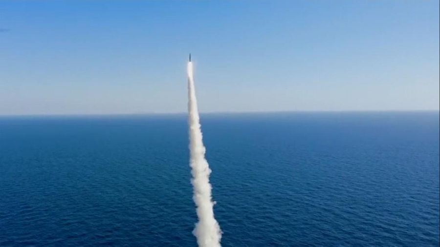 In this image taken from video provided by the South Korea Defense Ministry, South Korea's first underwater-launched ballistic missile is test-fired from a 3,000-ton-class submarine at an undisclosed location in the waters of South Korea, Wednesday, Sept. 15, 2021. The rival Koreas test-launched ballistic missiles hours apart from each other on Wednesday in a display of military assets that came amid a faltering diplomatic push to strip North Korea of its nuclear program. South Korea's presidential office said it conducted its first underwater-launched ballistic missile test on Wednesday afternoon. It said a domestically built missile fired from a 3,000-ton-class submarine flew a previously set distance before hitting a designated target. (South Korea Defense Ministry via AP)