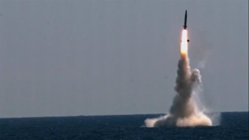 In this image taken from video provided by the South Korea Defense Ministry, South Korea's first underwater-launched ballistic missile is test-fired from a 3,000-ton-class submarine at an undisclosed location in the waters of South Korea, Wednesday, Sept. 15, 2021. The rival Koreas test-launched ballistic missiles hours apart from each other on Wednesday in a display of military assets that came amid a faltering diplomatic push to strip North Korea of its nuclear program. South Korea's presidential office said it conducted its first underwater-launched ballistic missile test on Wednesday afternoon. It said a domestically built missile fired from a 3,000-ton-class submarine flew a previously set distance before hitting a designated target. (South Korea Defense Ministry via AP)