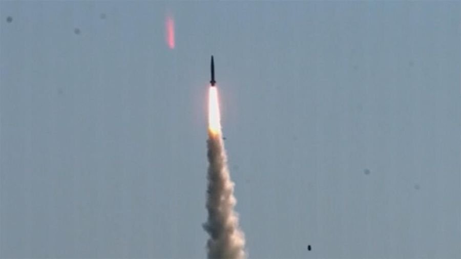 In this image taken from video provided by the South Korea Defense Ministry, South Korea's first underwater-launched ballistic missile is test-fired from a 3,000-ton-class submarine at an undisclosed location in the waters of South Korea, Wednesday, Sept. 15, 2021. The rival Koreas test-launched ballistic missiles hours apart from each other on Wednesday in a display of military assets that came amid a faltering diplomatic push to strip North Korea of its nuclear program. South Korea's presidential office said it conducted its first underwater-launched ballistic missile test on Wednesday afternoon. It said a domestically built missile fired from a 3,000-ton-class submarine flew a previously set distance before hitting a designated target. (South Korea Defense Ministry via AP)