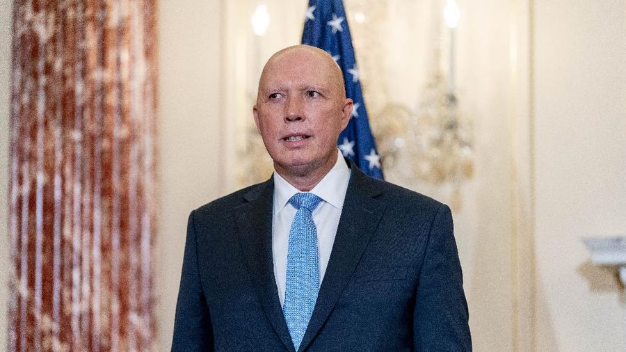 Australian Minister of Defense Peter Dutton, poses for a group photograph with Australian Foreign Minister Marise Payne, Secretary of State Antony Blinken, and Defense Secretary Lloyd Austin at the State Department in Washington, Thursday, Sept. 16, 2021. (AP Photo/Andrew Harnik, Pool)