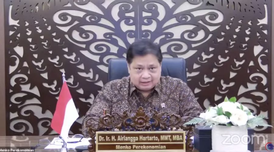 Menteri Koordinator Bidang Perekonomian Airlangga Hartarto saat Konferensi Pers Perkembangan PPKM (Tangkapan Layar Youtube PerekonomianRI)