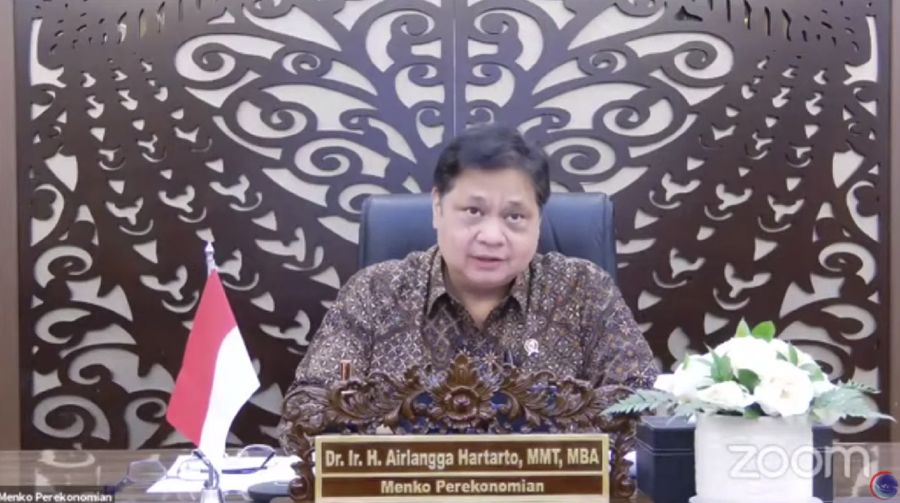 Menteri Koordinator Bidang Perekonomian Airlangga Hartarto saat Konferensi Pers Perkembangan PPKM (Tangkapan Layar Youtube PerekonomianRI)