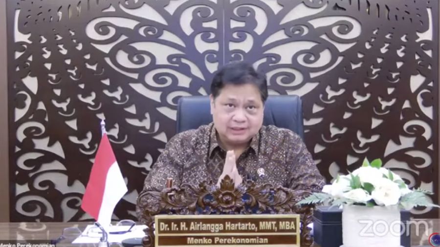 Menteri Koordinator Bidang Perekonomian Airlangga Hartarto saat Konferensi Pers Perkembangan PPKM (Tangkapan Layar Youtube PerekonomianRI)