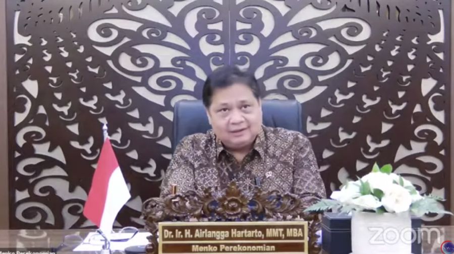 Menteri Koordinator Bidang Perekonomian Airlangga Hartarto saat Konferensi Pers Perkembangan PPKM (Tangkapan Layar Youtube PerekonomianRI)