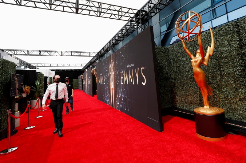 Showrunner Peter Morgan, Director Jessica Hobbs, Executive Producers Stephen Daldry, Robert Fox, Matthew Byam Shaw and Suzanne Mackie, and Producer Oona O'Beirn, pose at the Netflix UK Primetime Emmy Red Carpet for 