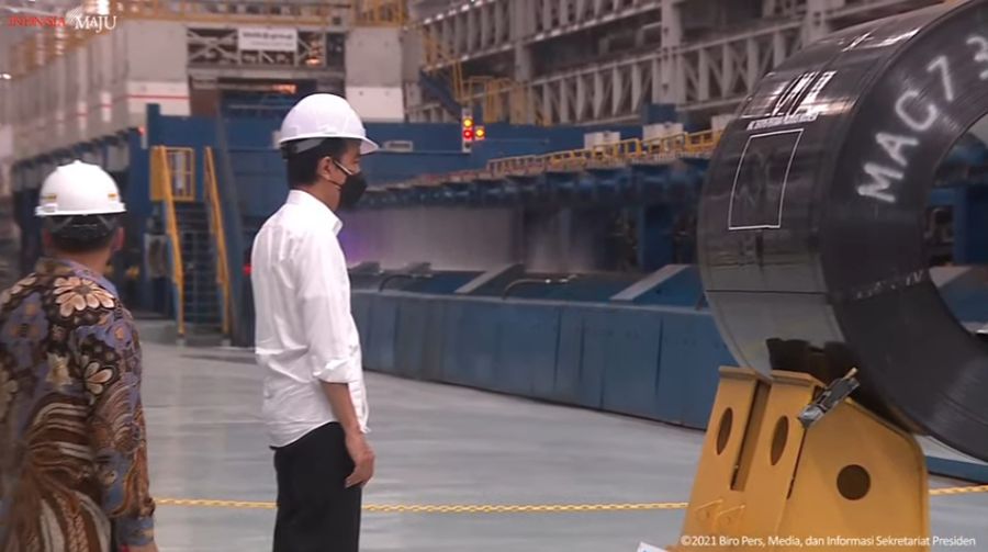 foto/ Peresmian Pabrik Industri Baja PT. Krakatau Steel (persero) Tbk, Kota Cilegon, 21 September 2021/ Youtu: Setpres
