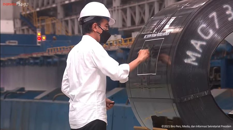 foto/ Peresmian Pabrik Industri Baja PT. Krakatau Steel (persero) Tbk, Kota Cilegon, 21 September 2021/ Youtu: Setpres