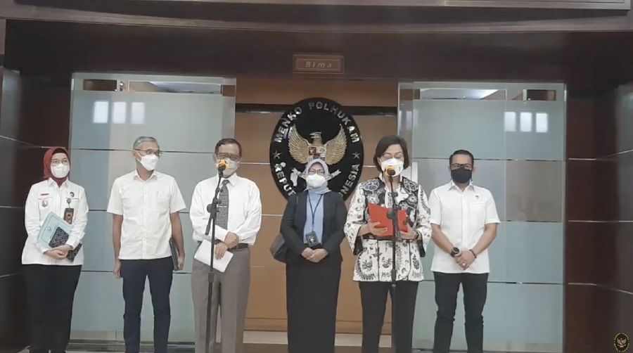 Menteri Keuangan, Sri Mulyani Saat Konferensi Pers Progres Pelaksanaan Tugas Satgas BLBI .(Tangkapan Layar Youtube Kemenko Polhukam RI)