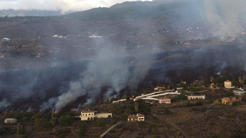 Screen grab from a video taken by a night drone shows a volcano erupting and tongues of lava in La Palma, Spain September 22, 2021. Spanish Emergency Military Unit (UME)/Reuters TV/Handout via REUTERS  THIS IMAGE HAS BEEN SUPPLIED BY A THIRD PARTY.