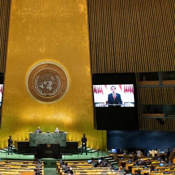 Potret Jokowi Pidato di Sidang PBB