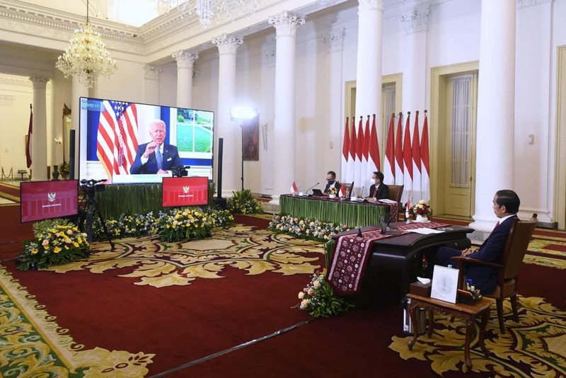 Presiden Jokowi Hadir pada acara Global Covid-19 Summit yang digelar secara virtual. (Biro Pers Sekretariat Presiden/Lukas)