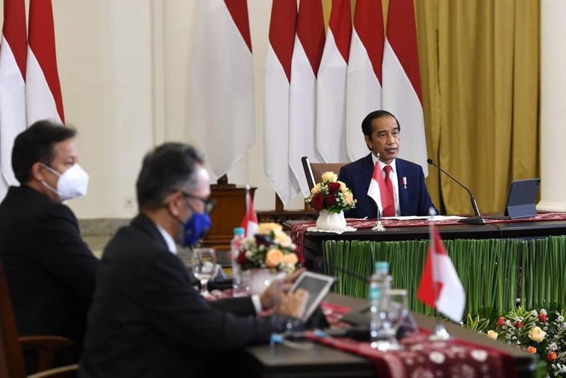 Presiden Jokowi Hadir pada acara Global Covid-19 Summit yang digelar secara virtual. (Biro Pers Sekretariat Presiden/Lukas)