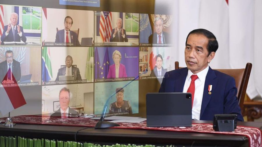 Presiden Jokowi Hadir pada acara Global Covid-19 Summit yang digelar secara virtual. (Biro Pers Sekretariat Presiden/Lukas)