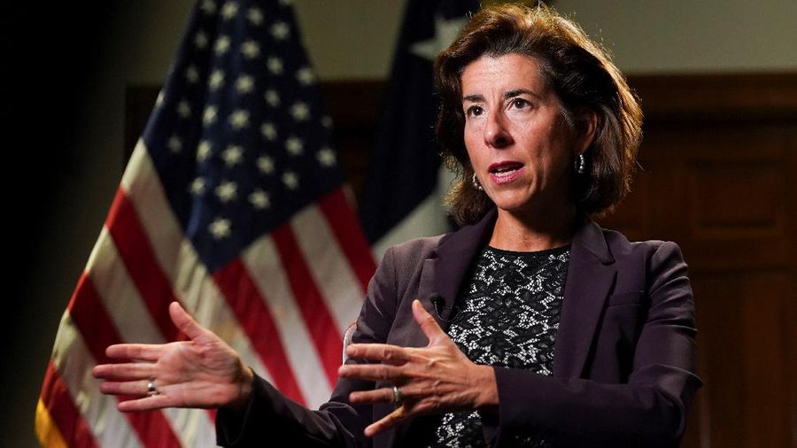 U.S. Commerce Secretary Gina Raimondo speaks during a Reuters interview at the Department of Commerce in Washington U.S., September 23, 2021. REUTERS/Kevin Lamarque