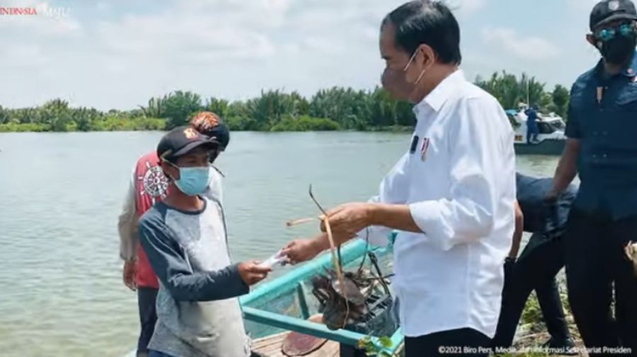 Presiden Jokowi Membeli Kepiting Pak Yatoman saat Berkunjung ke Cilacap. (Tangkapan Layar Youtube Sekretariat Presiden)