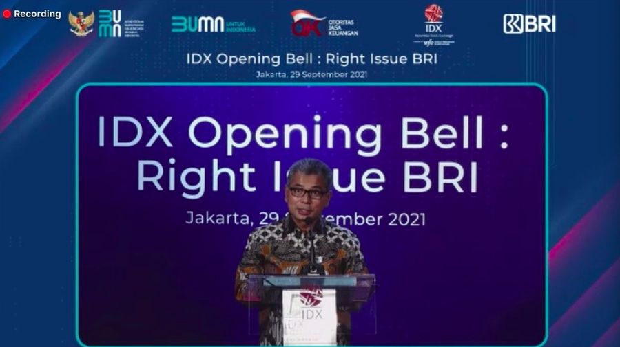 Dirut BRI Sunarso di acara perdagangan rights issue saham BBRI, Rabu 29 September 2021