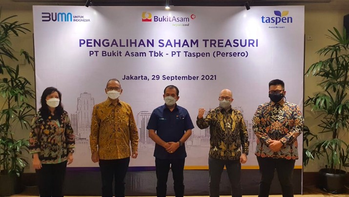 PT Bukit Asam Tbk (PTBA) menjual sebanyak 303.148.000 saham treasurinya kepada PT Taspen (Persero)/dok PTBA PT Bukit Asam Tbk (PTBA) menjual sebanyak 303.148.000 saham treasurinya kepada PT Taspen (Persero)/dok PTBA