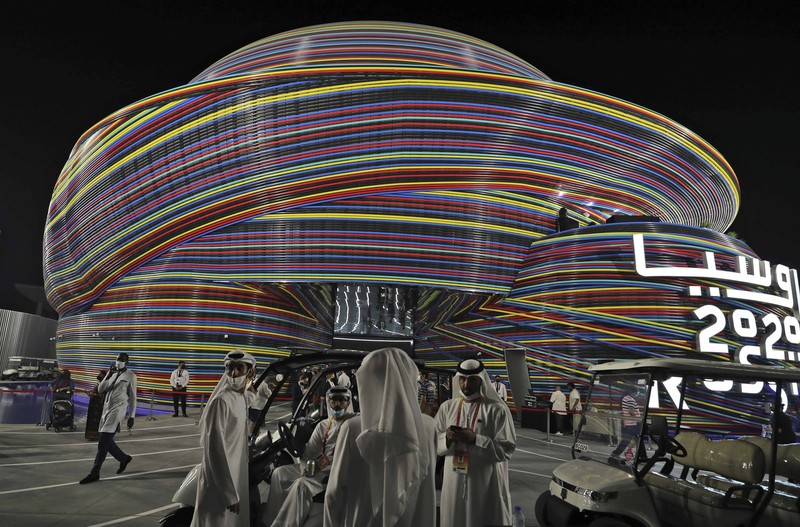 Dubai Expo Russia Pavilion People visit the Russia pavilion during the first day of the Dubai Expo 2020 in Dubai, United Arab Emirates, Friday, Oct, 1, 2021. (AP Photo/Kamran Jebreili)